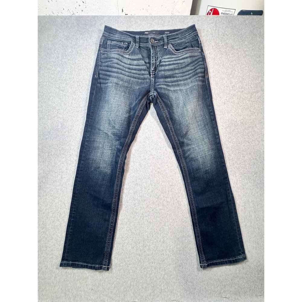 BKE Alec Mens Straight Leg Dark Wash Whiskered Denim Jeans 33x30